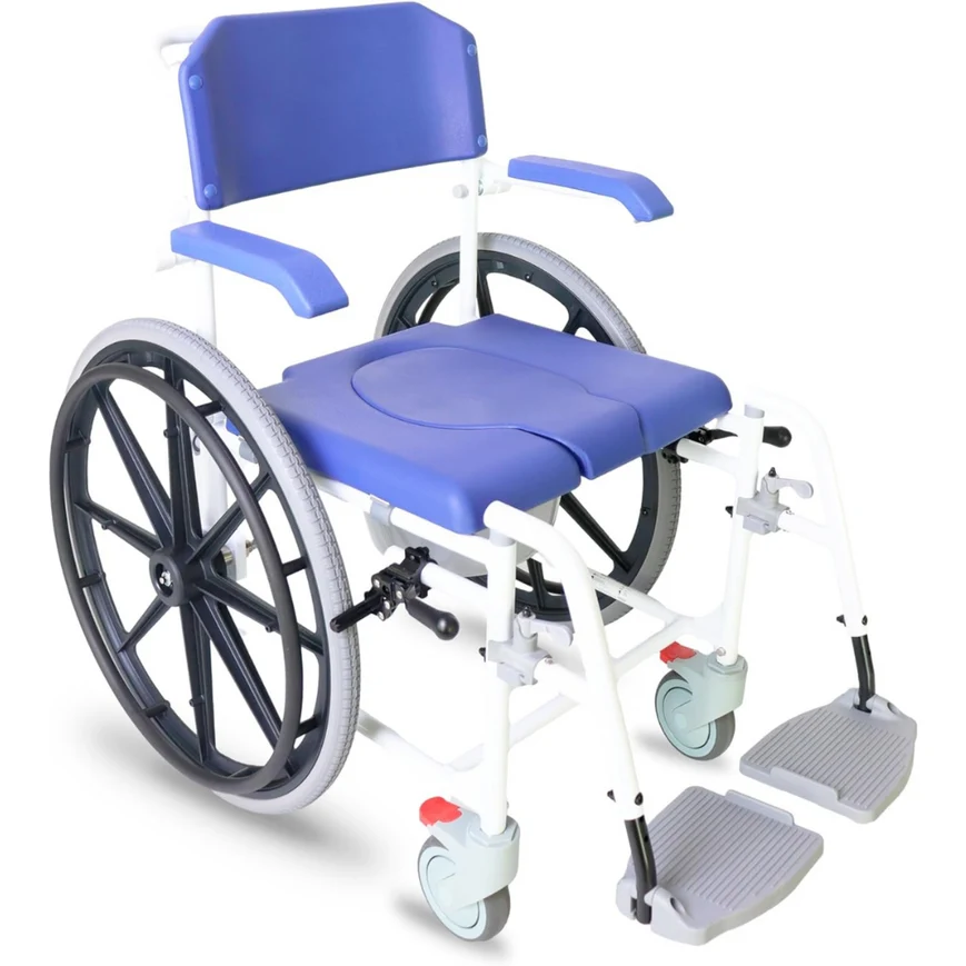 Fauteuil roulant de douche autopropulsé avec toilettes noire/bleue - KMINA - K30031/K30032 – Image 2