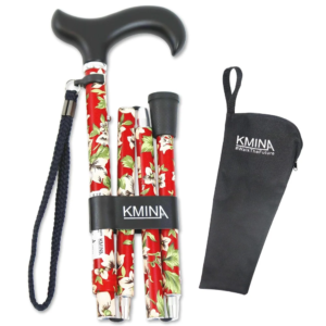 Canne pliante, bâton de marche pour seniors, fleurs rouges / bleues | KMINA | K10020 / K10021