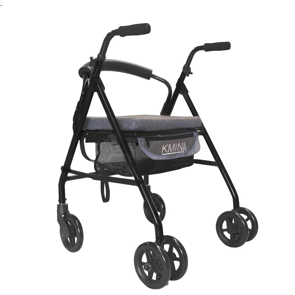 Déambulateur pour personnes âgées et adultes avec siège, 4 roues et frein à pression (noir / gris-noir) | KMINA | K10013 / K10014 – Image 3