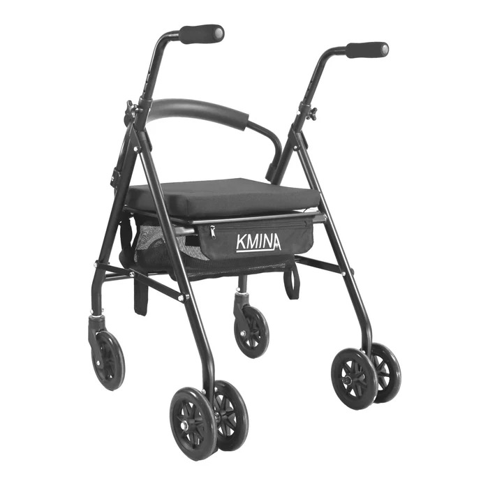 Déambulateur pour personnes âgées et adultes avec siège, 4 roues et frein à pression (noir / gris-noir) | KMINA | K10013 / K10014 – Image 4