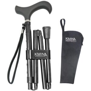 Canne pliante, bâton de marche pour seniors, aluminium noir | KMINA | K10019