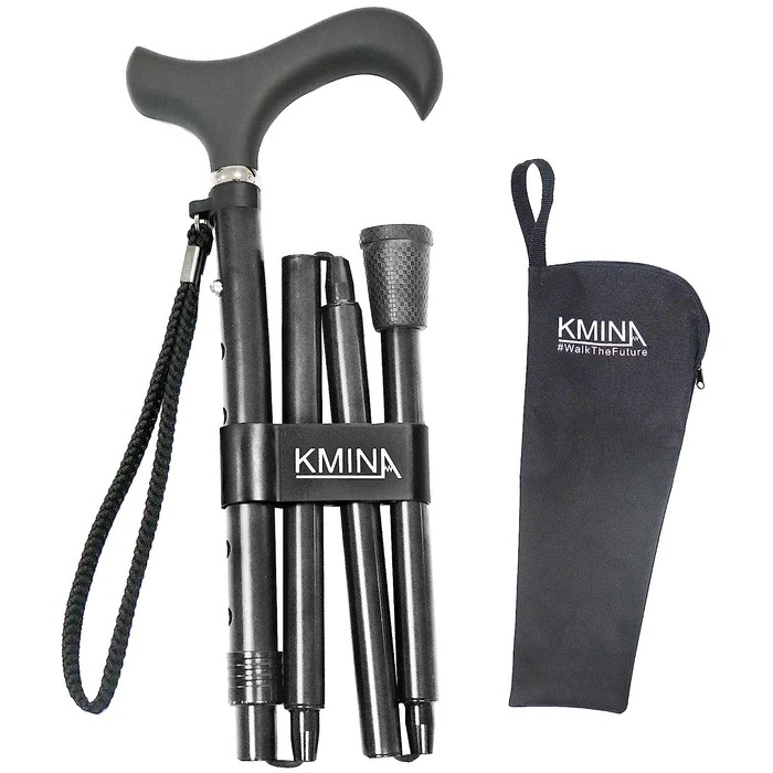 Canne pliante, bâton de marche pour seniors, aluminium noir | KMINA | K10019