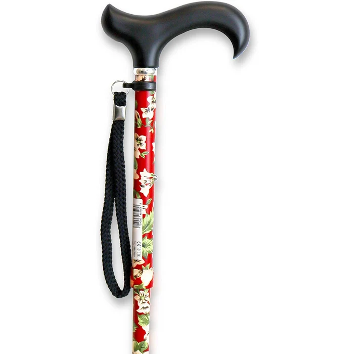 Canne pliante, bâton de marche pour seniors, fleurs rouges / bleues | KMINA | K10020 / K10021 – Image 3