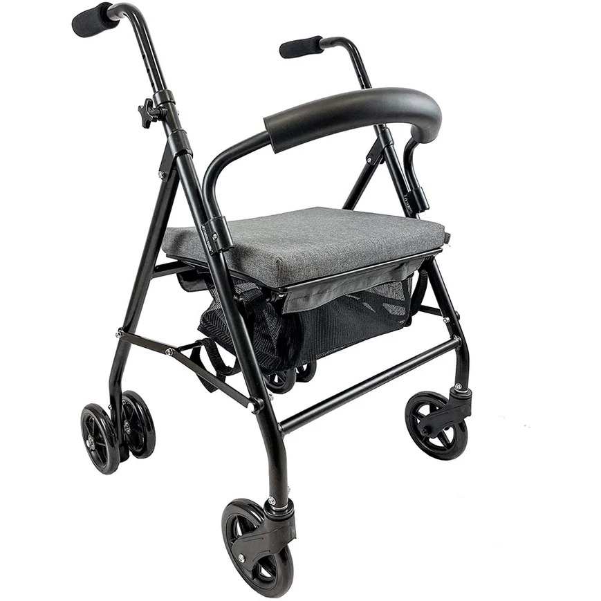Déambulateur pour personnes âgées et adultes avec siège, 4 roues et frein à pression (noir / gris-noir) | KMINA | K10013 / K10014 – Image 2